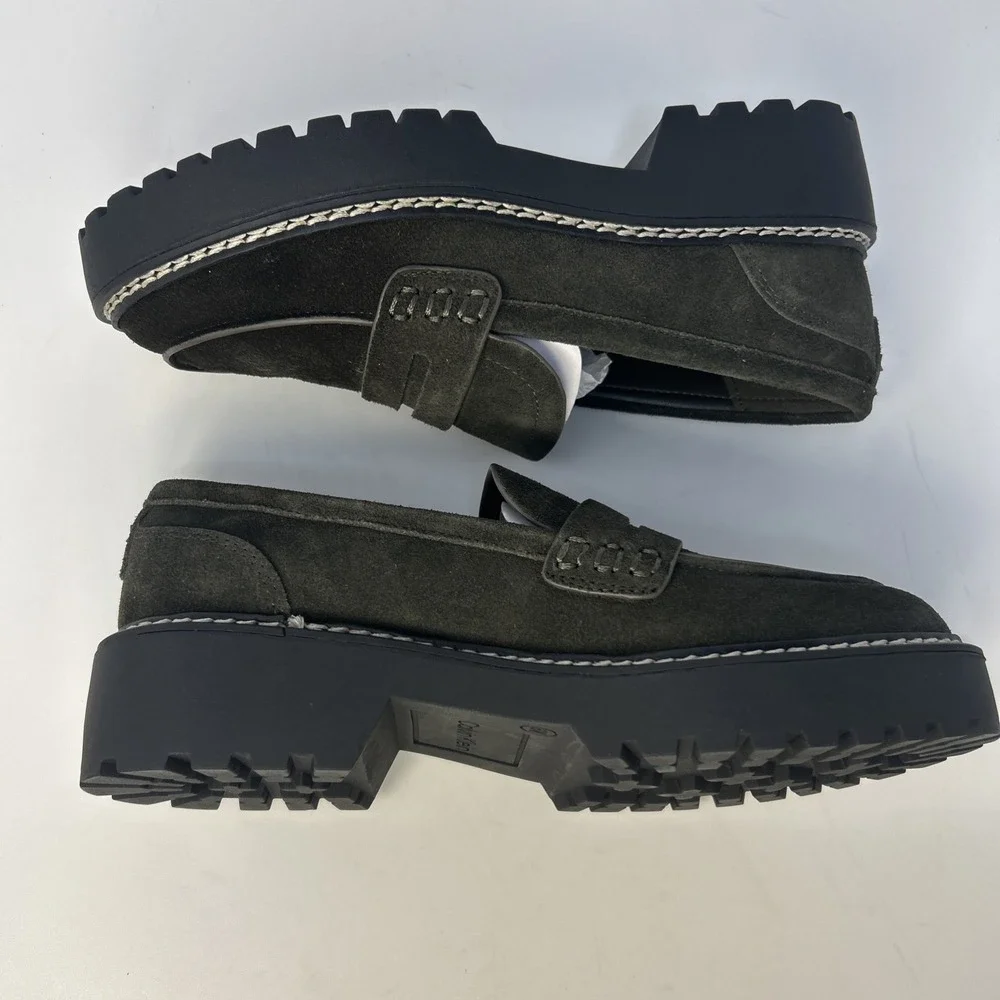 Calvin Klein Suzie Women's Penny Loafers Suede Lug Sole Dark Green Size 6M NIB